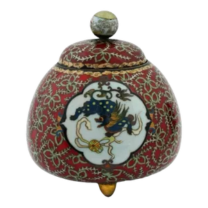 Antique Japanese Meiji Cloisonne Enamel Tripod Jar