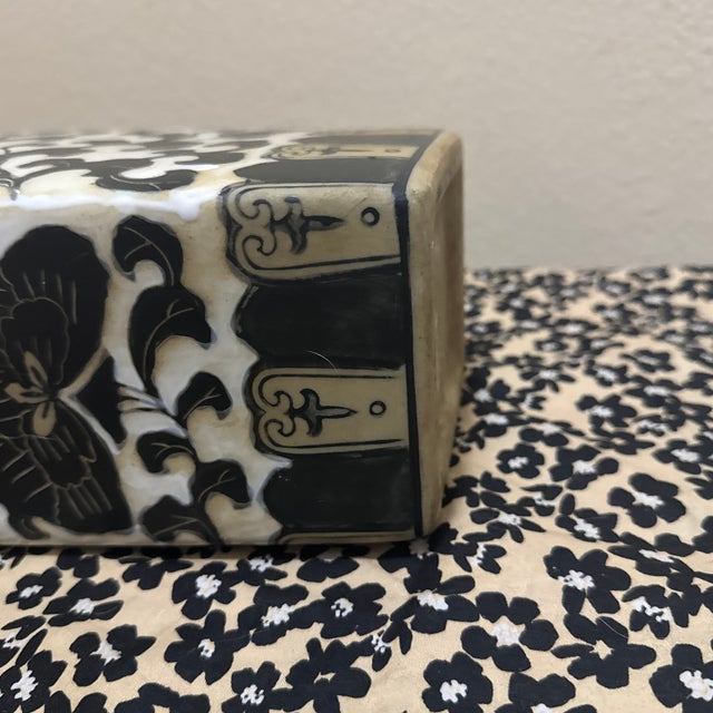 Vintage Tall Ceramic Taupe Vase With Painted Flowers For Sale - Image 10 of 12