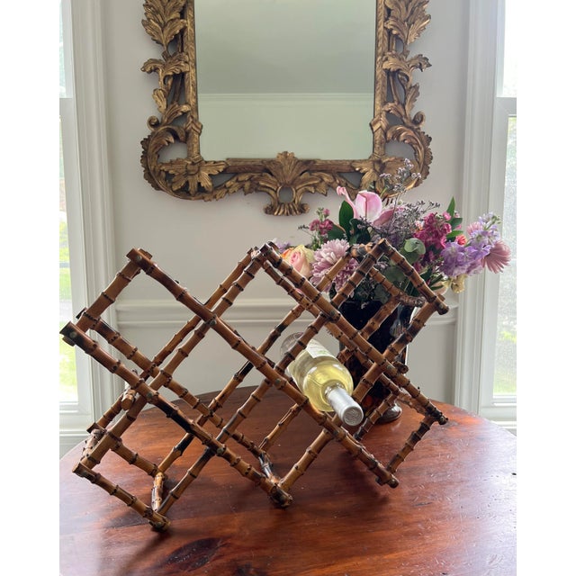 Mid 20th Century Vintage Tortoisehell or Scorched Bamboo 8-Bottle Wine Rack For Sale - Image 5 of 7