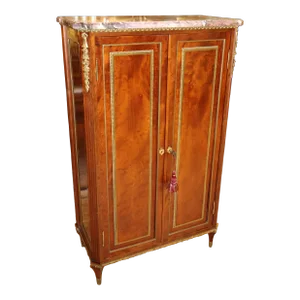 19th Century Marble Top Bronze & Plum Pudding Mahogany Cabinet by L. Cueunieres