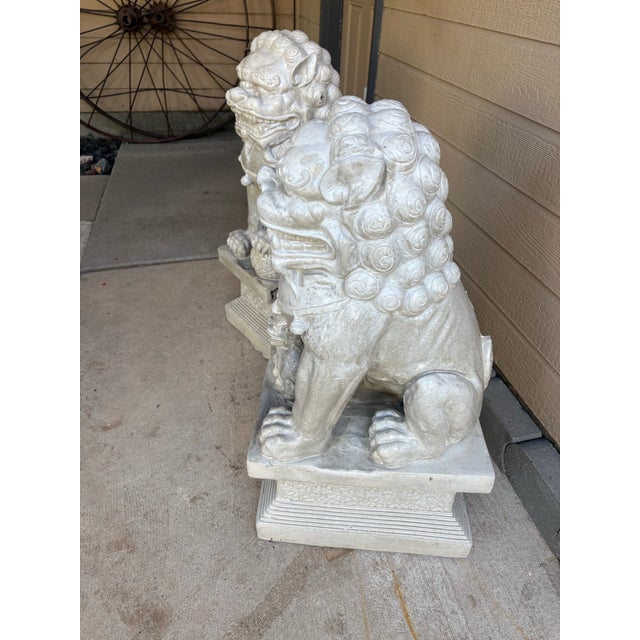 Monumental 34" Vintage Cast Statue/Sculpture Concrete Foo Dog Guardian Lions - A Pair For Sale - Image 4 of 6