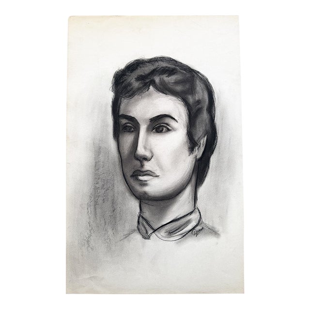 Mid 20th Century Donna Foreman Hopper Original Charcoal Portrait Illustration of a Woman With Short Hair For Sale