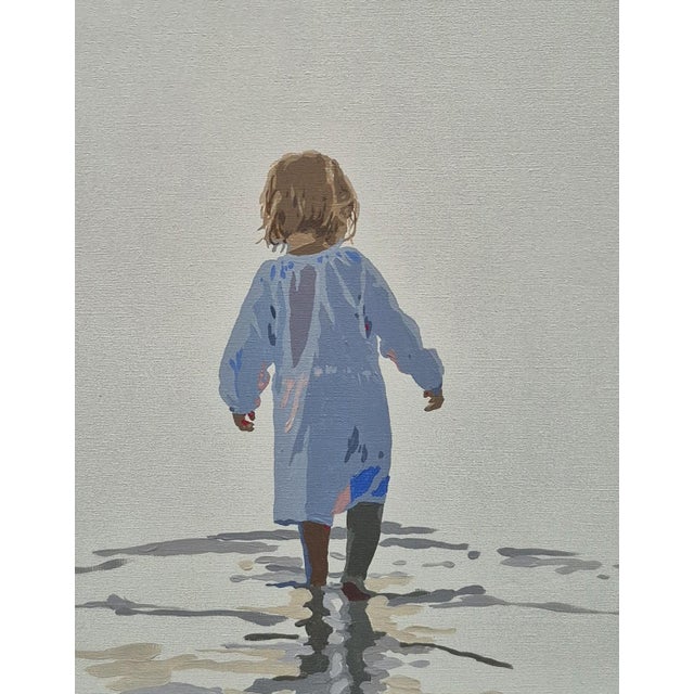 This artwork captures the serene innocence of childhood with a striking composition. A lone figure of a young child,...