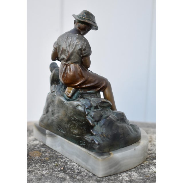 Heinrich W Hirschen Bronze Fishing Boy Antique Austrian Figure With Onyx Base For Sale - Image 11 of 17