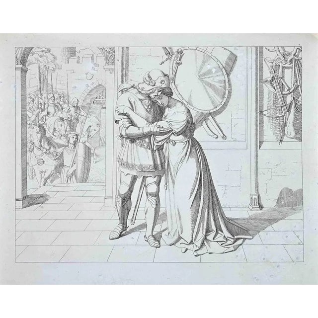 The amour scene from" "The Life and Death of Saint Genoveva"is an original etching artwork on Ivory-colored paper,...