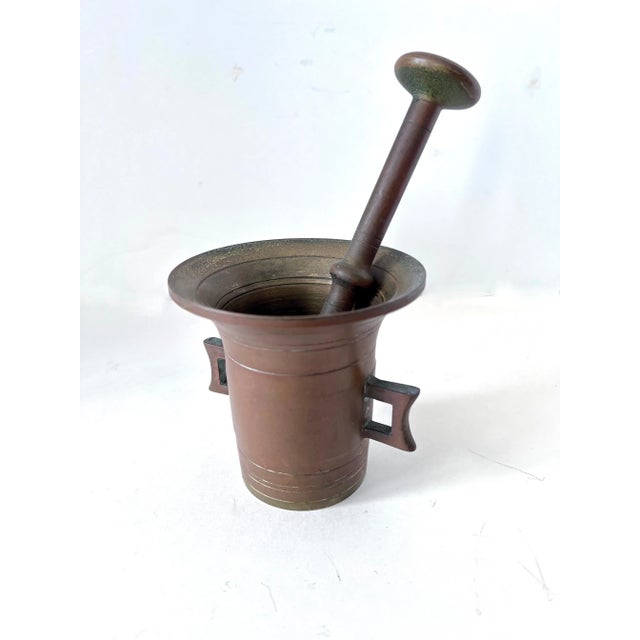 19th Century Brass Mortar and Pestle - 2 Pieces For Sale - Image 5 of 8