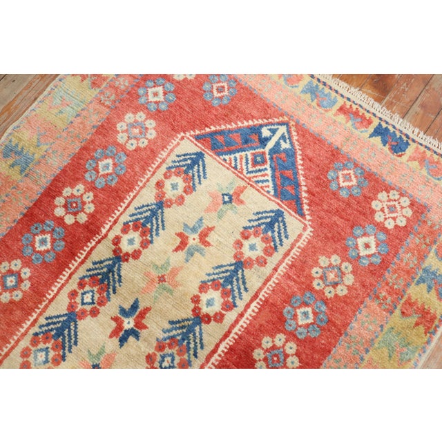 Mid 20th Century Vintage Zabihi Collection Red Turkish Anatolian Scatter Rug - 3'4" x 4'3" For Sale - Image 5 of 6