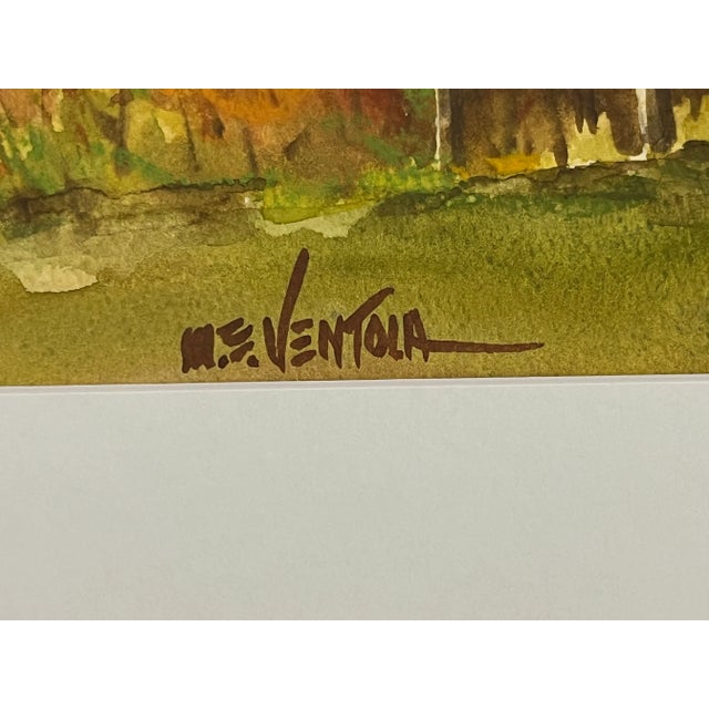 Gold Framed Original Signed Watercolor Painting by M E Ventola of an 'Old Barn in Autumn' For Sale - Image 8 of 13