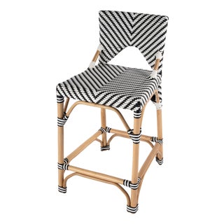 Creanly 25.25 in. Seat Height Rectangular Rattan Counter Stool with Back, Black For Sale