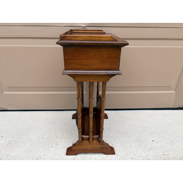 Mid-20th Century Brandt Walnut Faux Bamboo Side Table With Drawer & Magazine Rack For Sale - Image 16 of 17