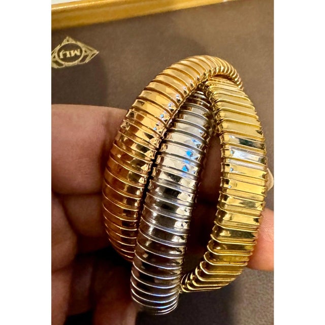 Estate " H Gold" Tri Color Interwoven Rolling Stretch Bracelet 18yg, Rg, Wg 87Gm For Sale - Image 13 of 17