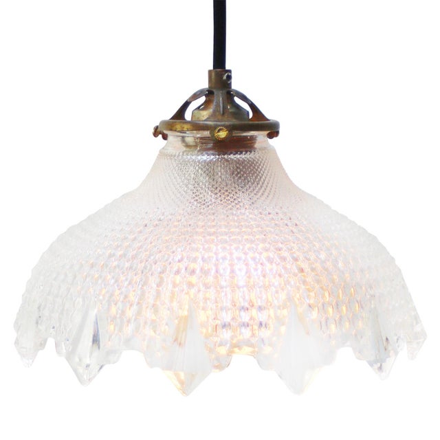 Vintage Glass and Brass Pendant Light from Holophane For Sale - Image 6 of 7