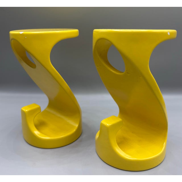 Incredible pair of enameled metal Italian 1970s wall hooks/hanging organizers. Sculptural unique design. Sunny yellow...