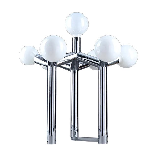 Sculptural Table Lamp in Chrome and White Glass by J. T. Kalmar, Vienna, 1970s For Sale