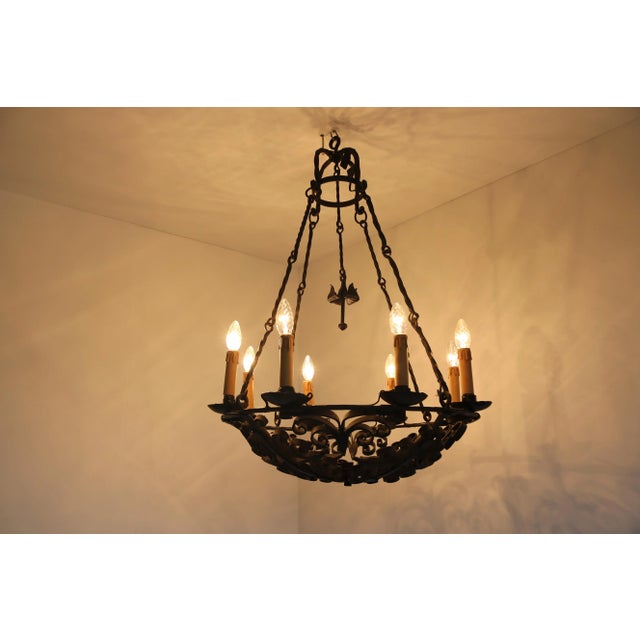 Antique Wrought Iron Chandelier, 1800s For Sale - Image 3 of 16