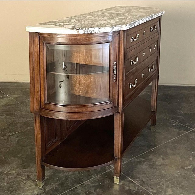 Wood 19th Century French Louis XVI Walnut Marble Top Parisian Display Buffet For Sale - Image 7 of 15
