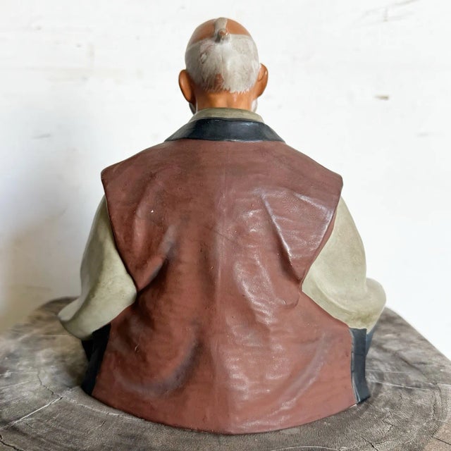 Vintage Hakata Mimasu Traditional Japanese Clay Doll Old Man For Sale - Image 4 of 7