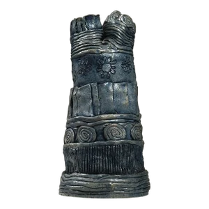 Vintage Abstract Surrealist Hand Built Silver Blue Glazed Double Spouted Vase