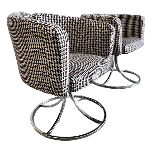 Vintage Chrome and Plaid Swivel Club Chairs For Sale