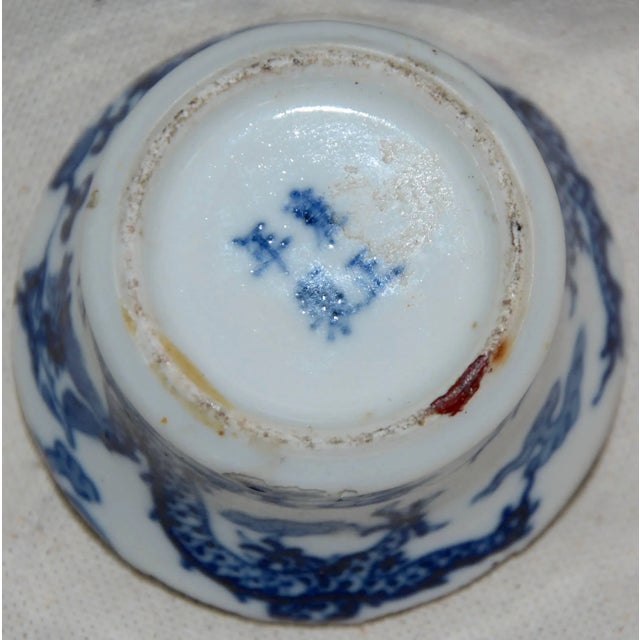 Wood Blue and White Asian Ceramic Art Piece With Wooden Stand For Sale - Image 7 of 12