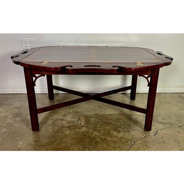 Wood English Chippendale Inlaid Mahogany Tea Table C. 1940's For Sale - Image 7 of 10