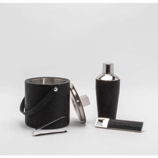 Ice Bucket in Black Shagreen With Stainless Steel Detail by Kifu Paris For Sale - Image 11 of 12