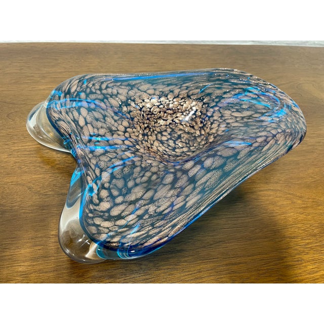 Hand-Blown Blue Art Glass Candy Dish With Copper Inclusions | Sculptural Modern Glass Bowl | Mid Century Modern Decor Accent, C. 1960's For Sale - Image 10 of 11