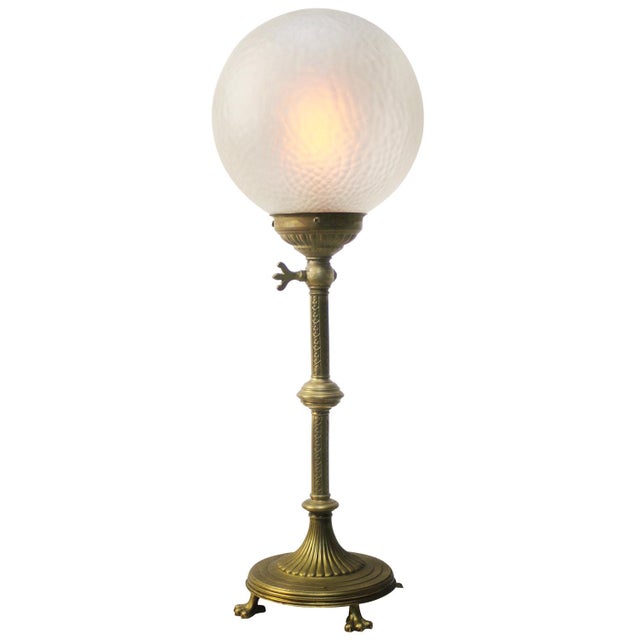 French Art Deco Brass and Frosted Glass Table Lamp, 1920s For Sale - Image 10 of 11