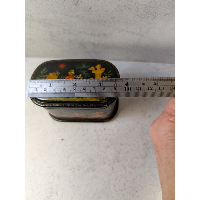 1990s Signed Palekh Lacquer Box by Dicanova • Certified • Fairy Tale Scene • Small Chest Form For Sale - Image 9 of 10