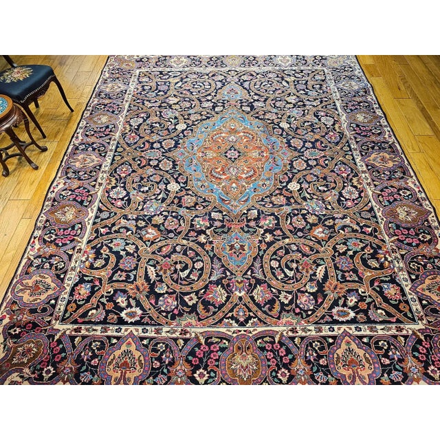 Vintage Persian Khorassan Rug, Handwoven Floral Pattern, Navy & Turquoise, 10’ X 12’ For Sale - Image 12 of 12