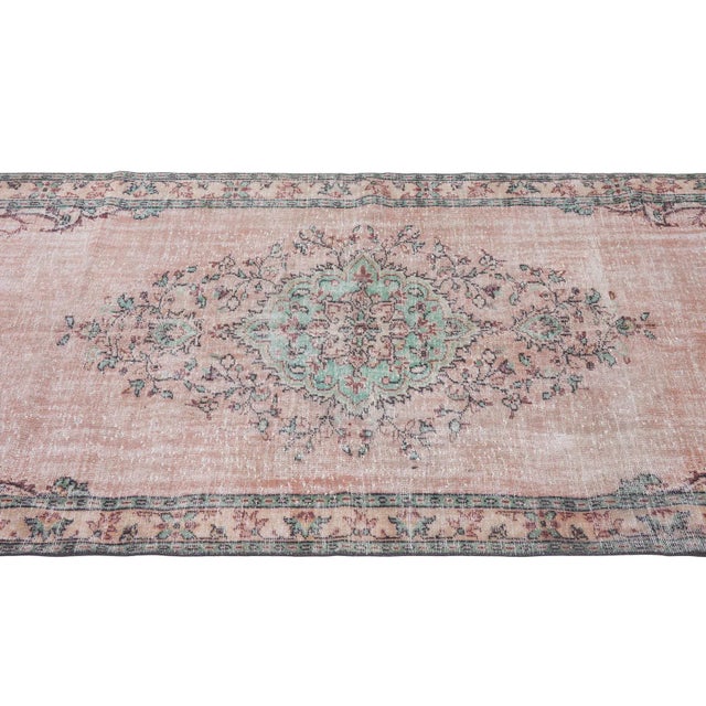19560s Vintage Hand-Knotted Distressed Oushak Rug - 5′10″ × 9′7″ For Sale - Image 4 of 6