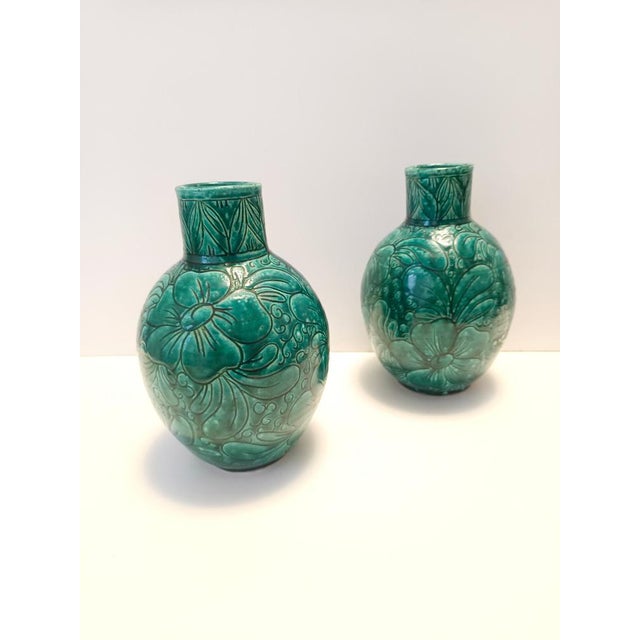 Handcrafted Green Ceramic Vases attributed to Fratelli Fanciullacci, Italy, 1960s, Set of 2 For Sale - Image 4 of 12