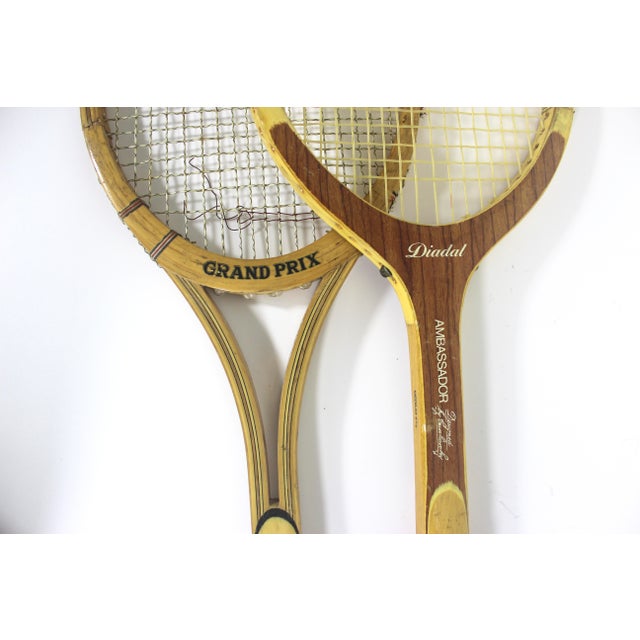 Wood Curated Pair of Vintage Tennis Rackets for Designer Decorating Wood Racquet Set of Two For Sale - Image 7 of 11