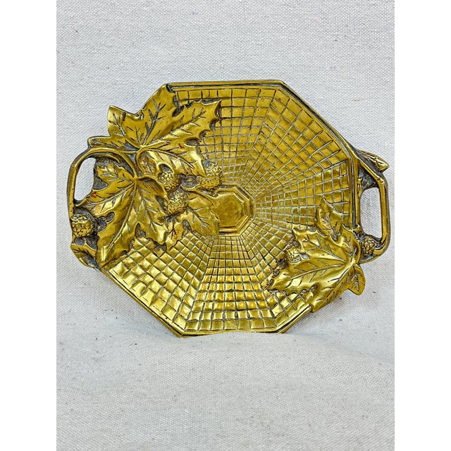 Metal Antique Brass Grape Leaf Tray For Sale - Image 7 of 8