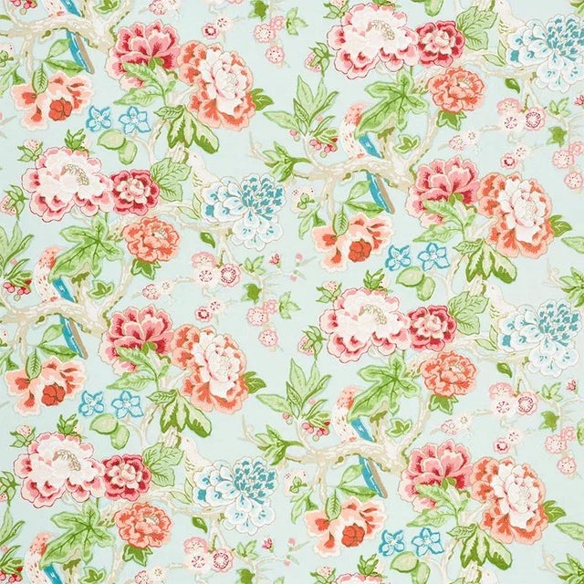 Sample- Schumacher X Mary Mcdonald Bermuda Blossoms Fabric in Aqua For Sale
