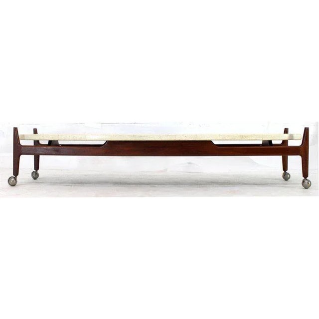 Wood Mid-Century Modern Long Surf Board Oiled Walnut Base Floating Top Coffee Table For Sale - Image 7 of 10