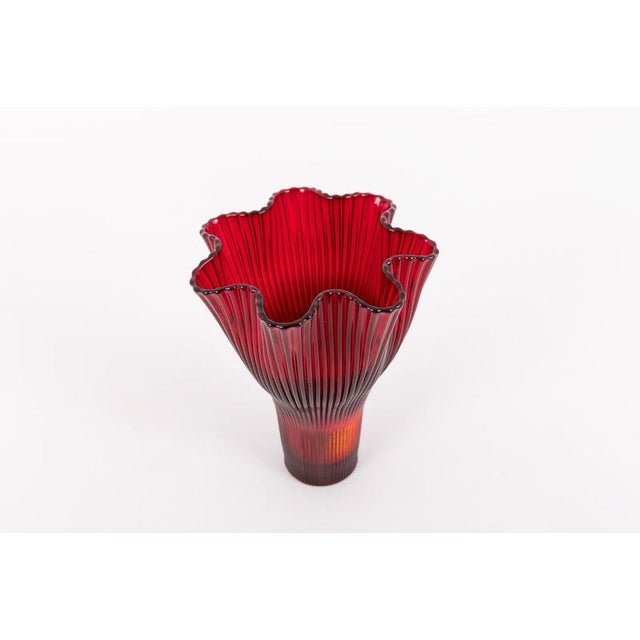 Vintage red cranberry glass sculptural vase designed by Monica Bratt for Reijmyre, Sweden. Condition Good. I have official...