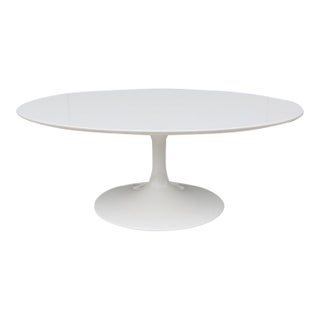 Mid-Century Modern Eero Saarinen Style 42" Oval White Tulip Coffee Table For Sale