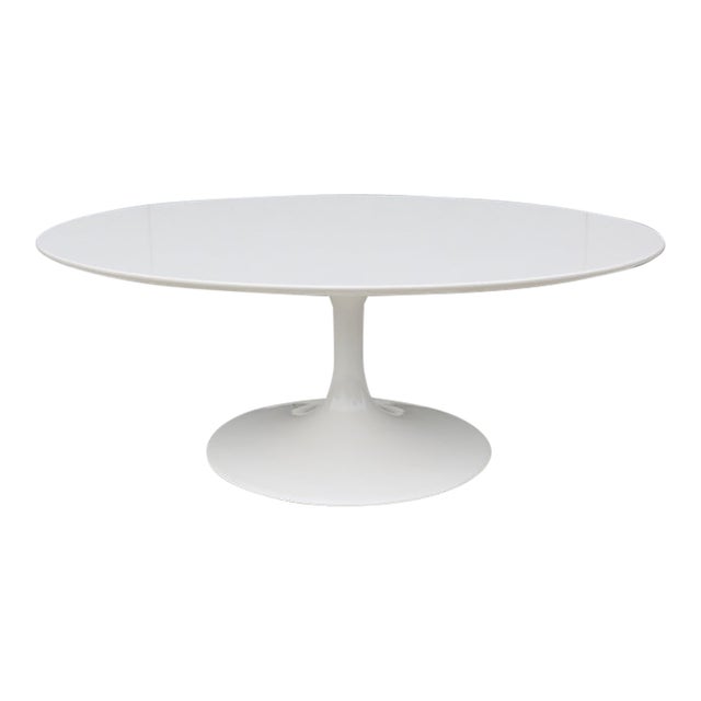 Mid-Century Modern Eero Saarinen Style 42" Oval White Tulip Coffee Table For Sale