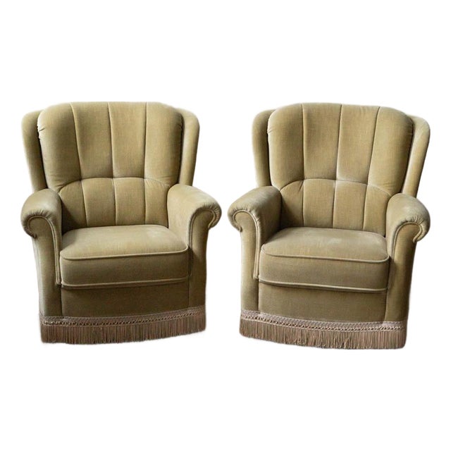 Pair of Danish Mid-Century Velour Lounge Chairs, 1970s For Sale