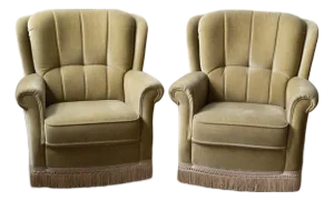 Pair of Danish Mid-Century Velour Lounge Chairs, 1970s