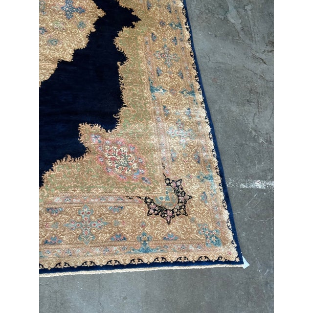 Blue 9ft 11in × 15ft 8in Circa 1960's Persian Kerman Area Rug For Sale - Image 8 of 12
