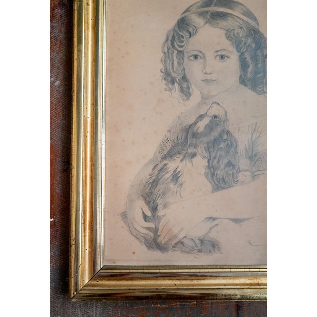 19th Century English or American Pencil Portrait Drawing of a Girl and Her Dog For Sale In New York - Image 6 of 17