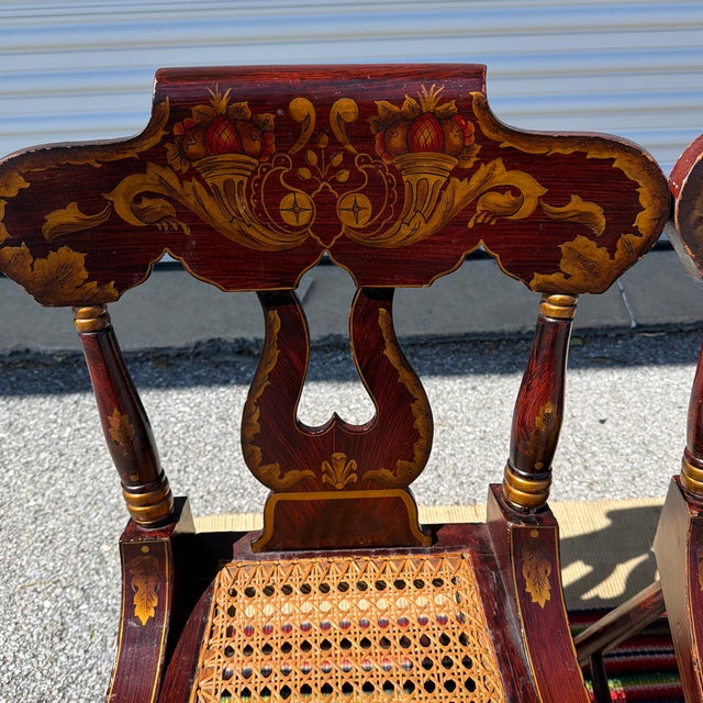Paint Antique Set of Four Federal Baltimore Style Paint Decorated Cane Seat Chairs, Circa 1820s For Sale - Image 7 of 12