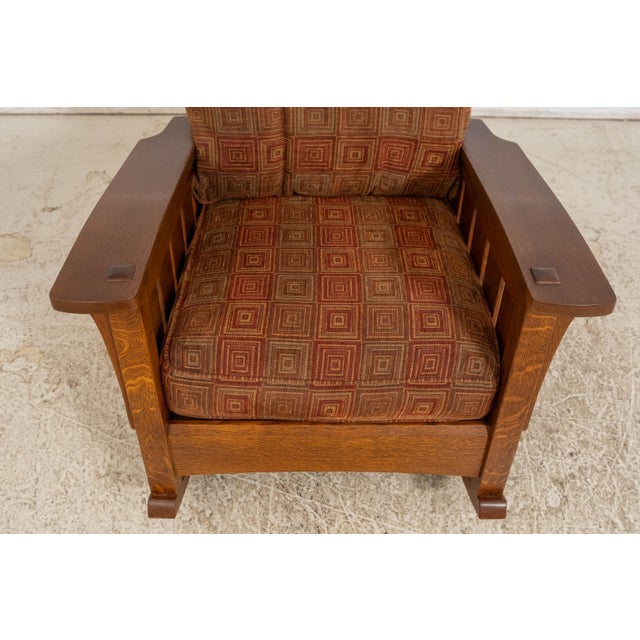 Brown Stickley Upholstered Large Mission Oak Rocking Chair For Sale - Image 8 of 18