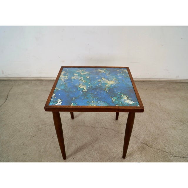 1960s 1960’s Mid-Century Modern Walnut & Foil Glass Side Table For Sale - Image 5 of 12
