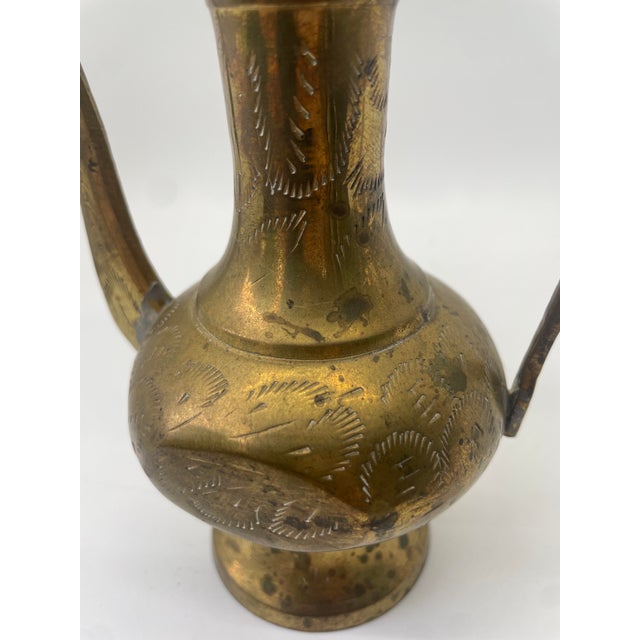 Vintage Mini Engraved Brass Surahi Ewer Pitcher For Sale - Image 4 of 5