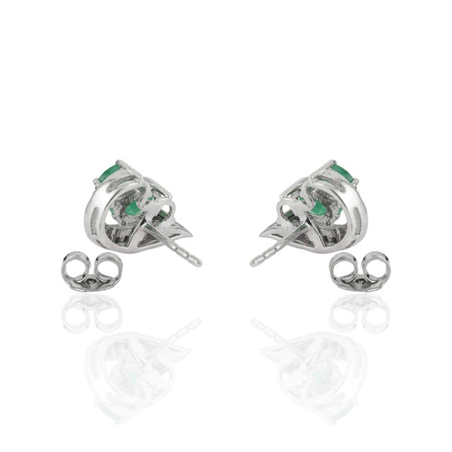 Metal Art Nouveau Inspired 1.85 Ct Emerald & Diamond Stud Earrings - A Pair For Sale - Image 7 of 13