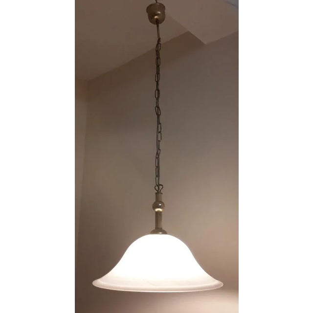 German Ceiling Lamp with Patterned White Glass Shade and Brass Mounting from Hönsel, 1980s For Sale - Image 6 of 8