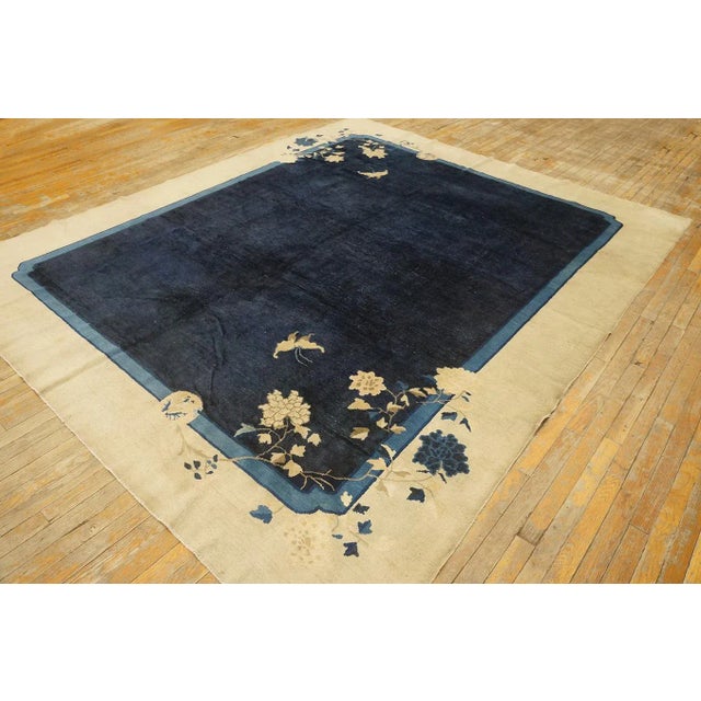 1920s Chinese Peking Rug in Wool & Silk ( 7' 10'' x 9' 6'' - 240 x 290 cm ) Antique Peking Chinese Allover Floral Beige...